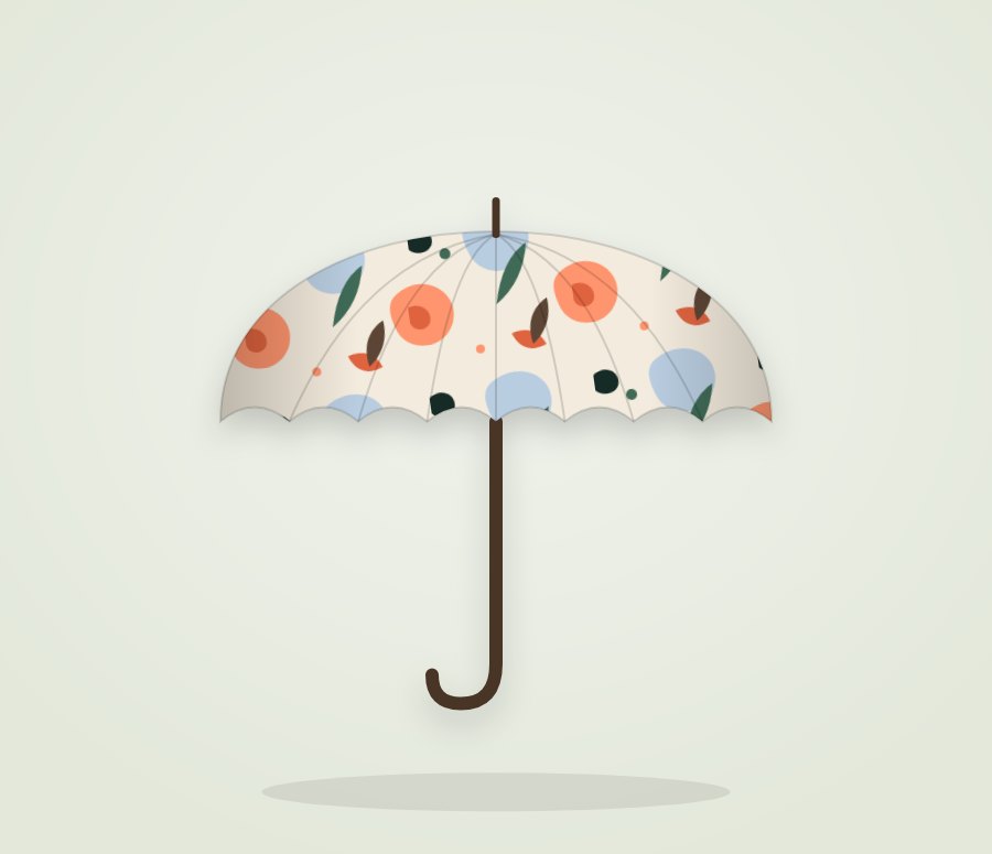 Illustration of an all-over print umbrella in the same design